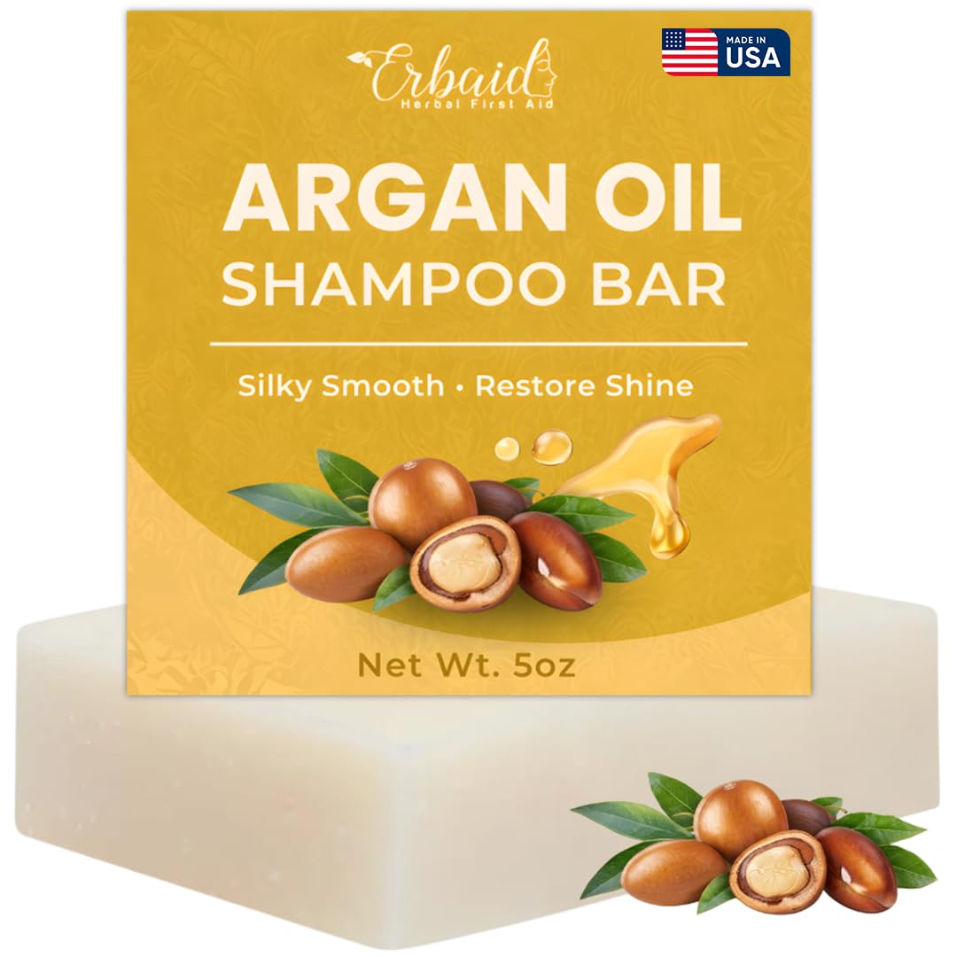 Argan Oil Shampoo Bar – Natural Shampoo Bar for Hair, Hydrating Solid Shampoo Bar for Soft, Shiny, Healthy-Looking Hair – Aloe Vera, Oat Protein – Plastic Free, Travel Friendly Hair Soap – Made in USA