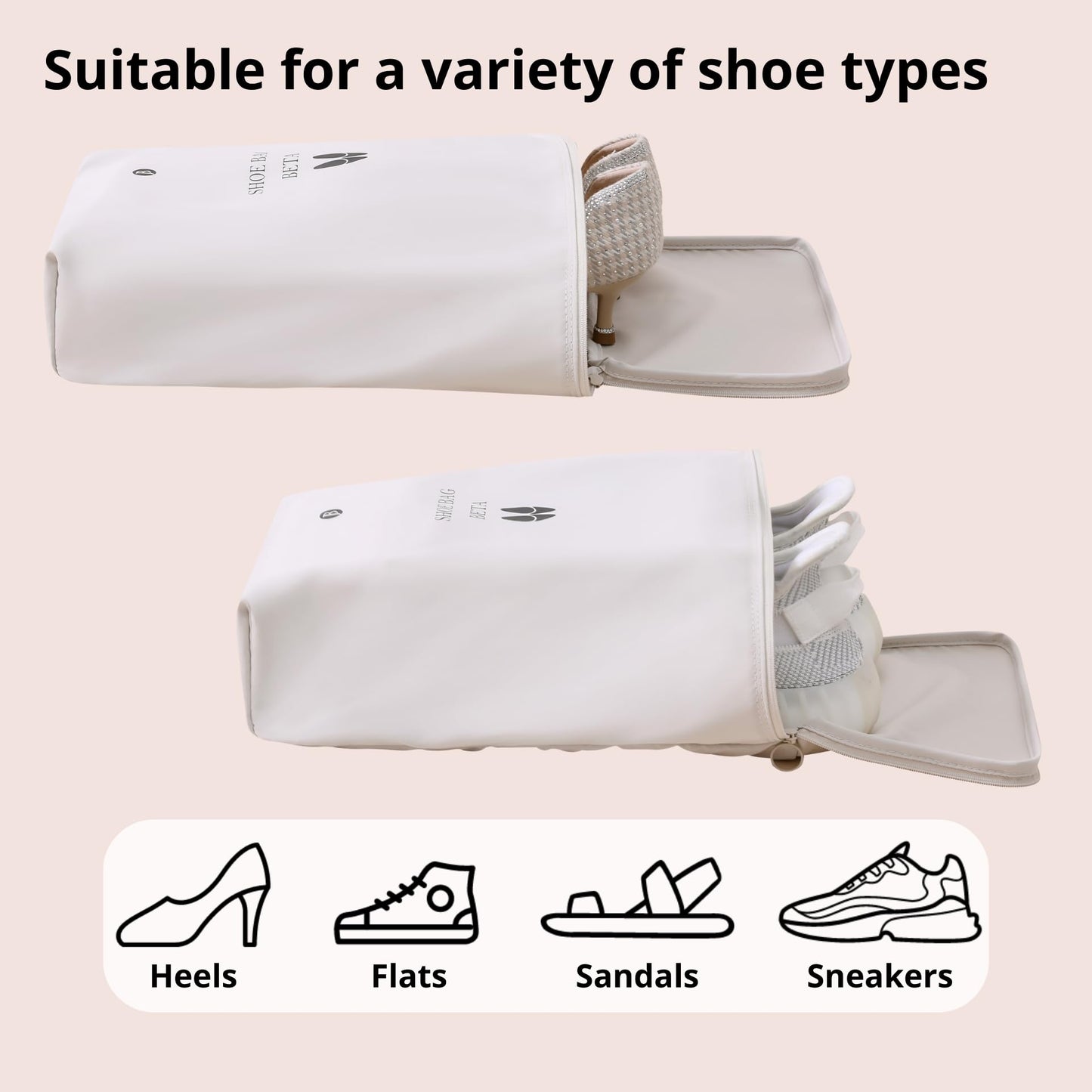 tianzong Shoe Bags for Travel, Waterproof Shoe Storage Organizer with Zipper for Men and Women (2 Pack, Grey)