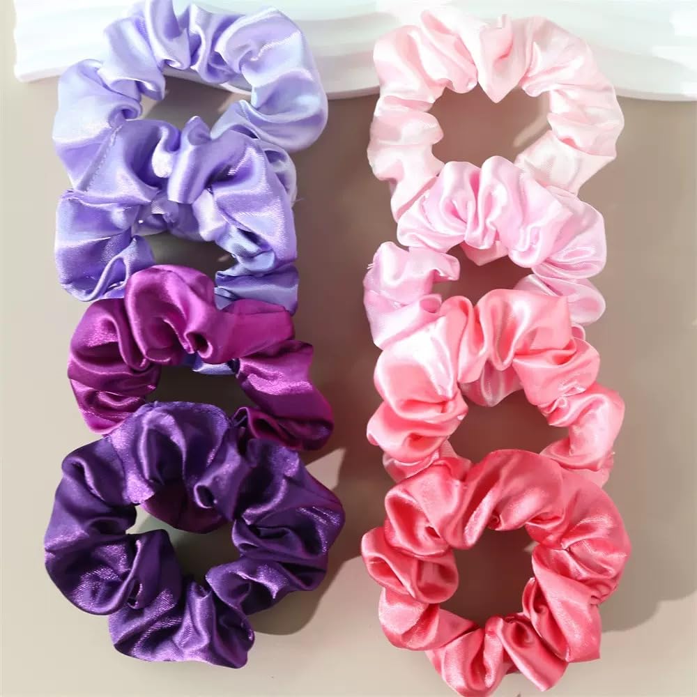 Satin Silk Scrunchies - 8Pcs Soft Hair Ties for Women | Fashionable Ponytail Holders (Khaki & White)