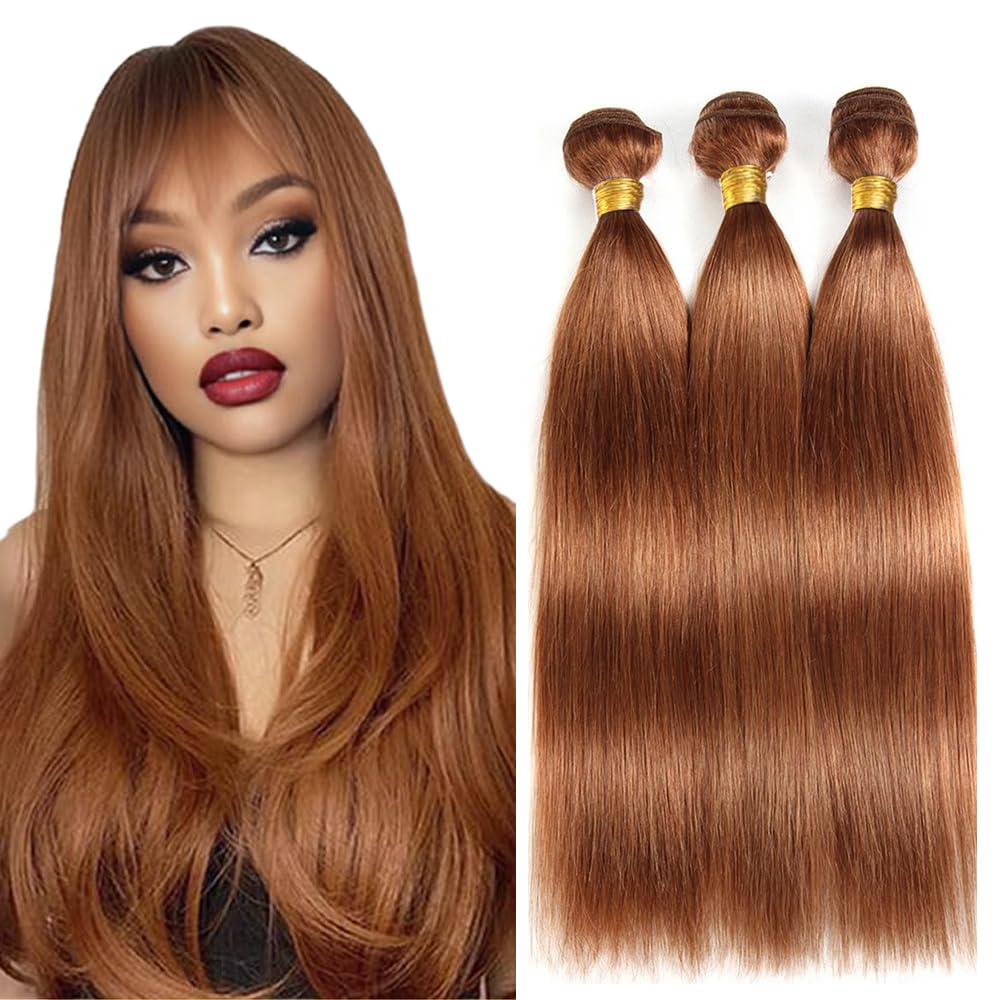30 32 34 Inch Brown Straight Bundles Human Hair Brazilian Light Brown Human Hair 3 Bundles Unprocessed Virgin Double Weft Color 30 Bundle Hair Extensions