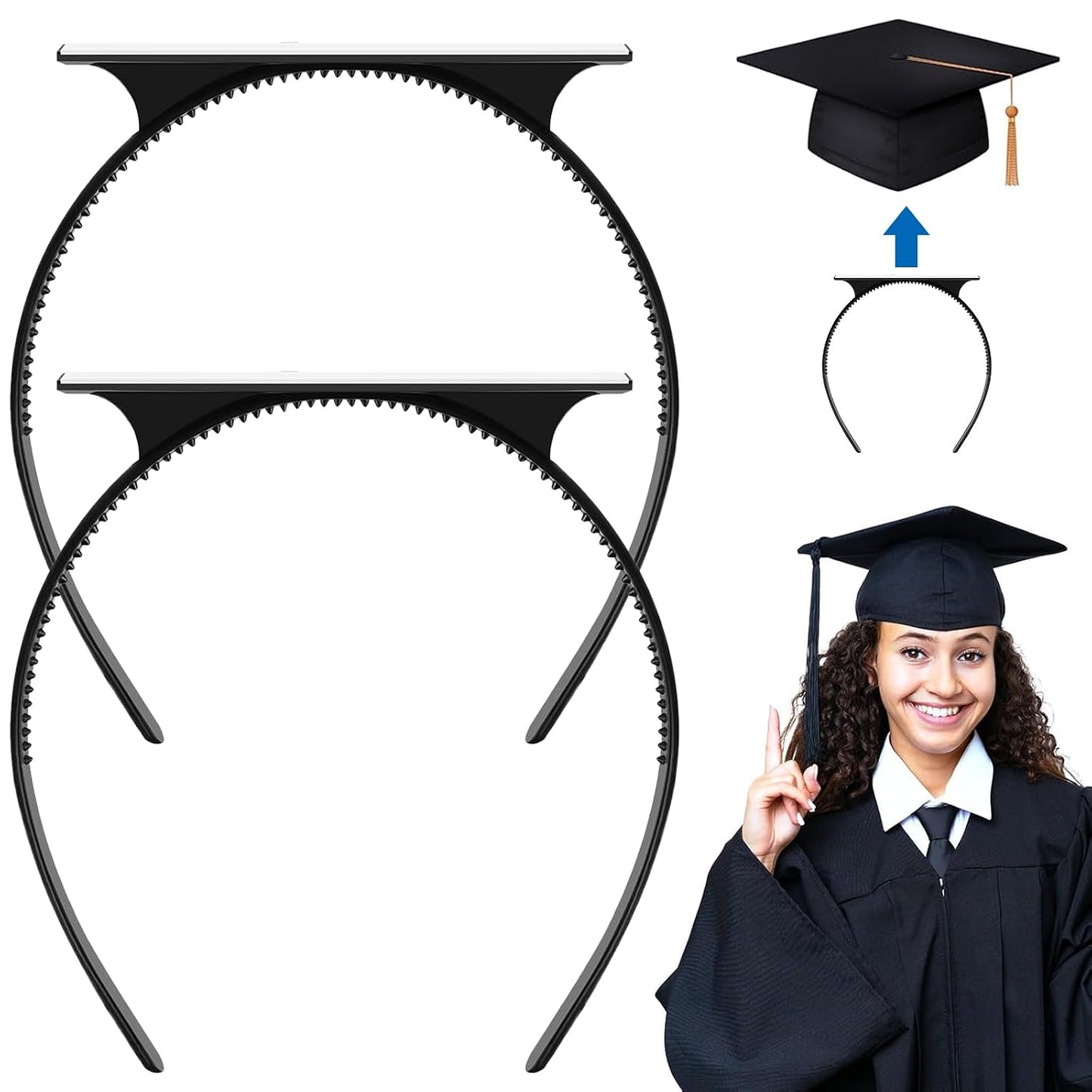 Black Graduation Cap Headband - Pro-Grip Stabilizer for Secure Fit | 2-Pack Unisex