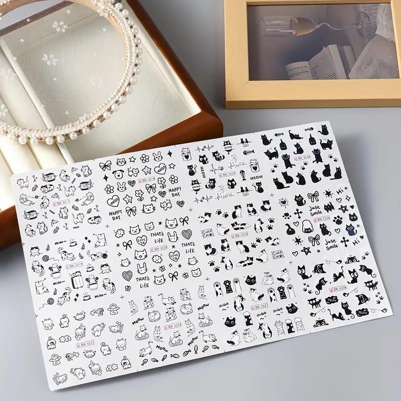 Cute Cat Nail Art Stickers - 12PCS Water Transfer Designs