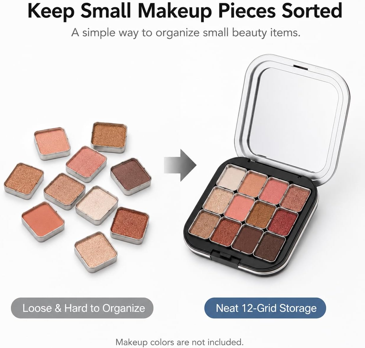 Magnetic Makeup Palette - 2 Pack Small Empty Eyeshadow Organizer with 12 Grids | Refillable Cosmetic Case for DIY Depotting