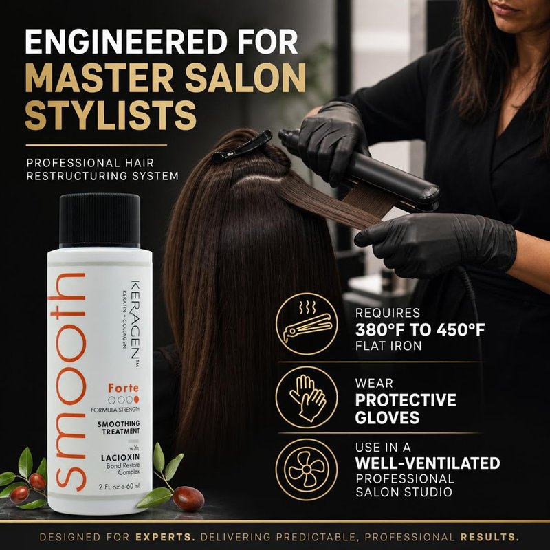 KERAGEN Forte Keratin Smoothing Treatment - High-Potency Realignment & Hydrophobic Shield | 2 Oz for 20+ Washes
