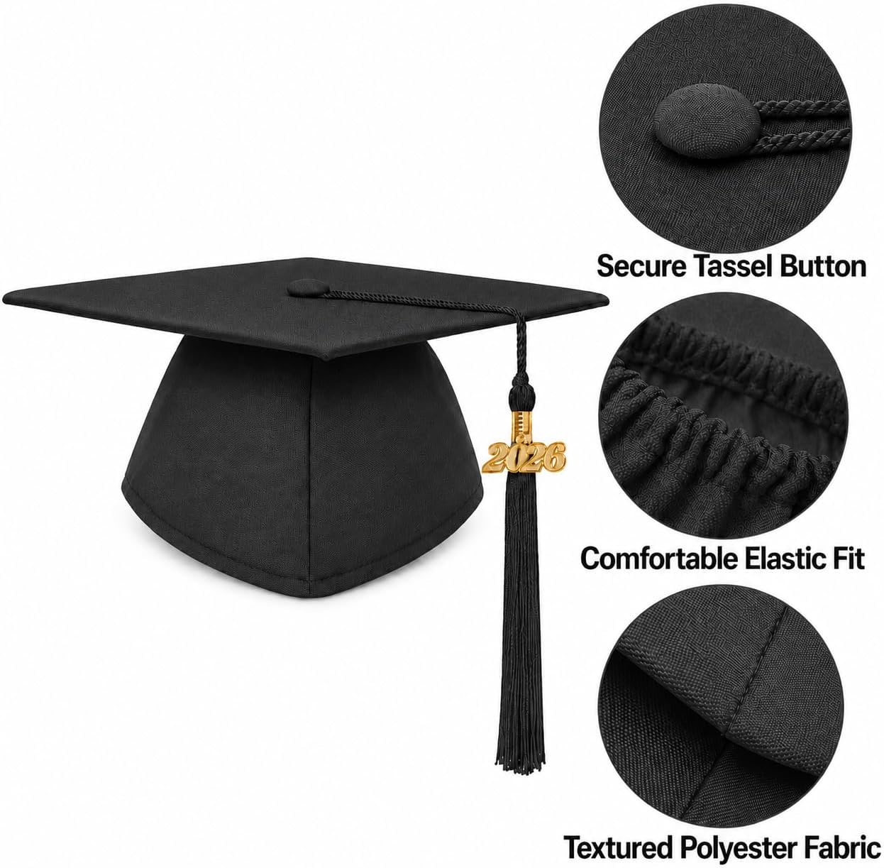 Matte Graduation Cap for Adults - Unisex 2026 Tassel Charm | Perfect for High School & College