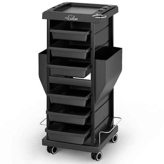 Salon Trolley with 6 Drawers & Dryer Holder - Rolling Hair Cart Organizer for Beauty Professionals | Mobile Storage Station