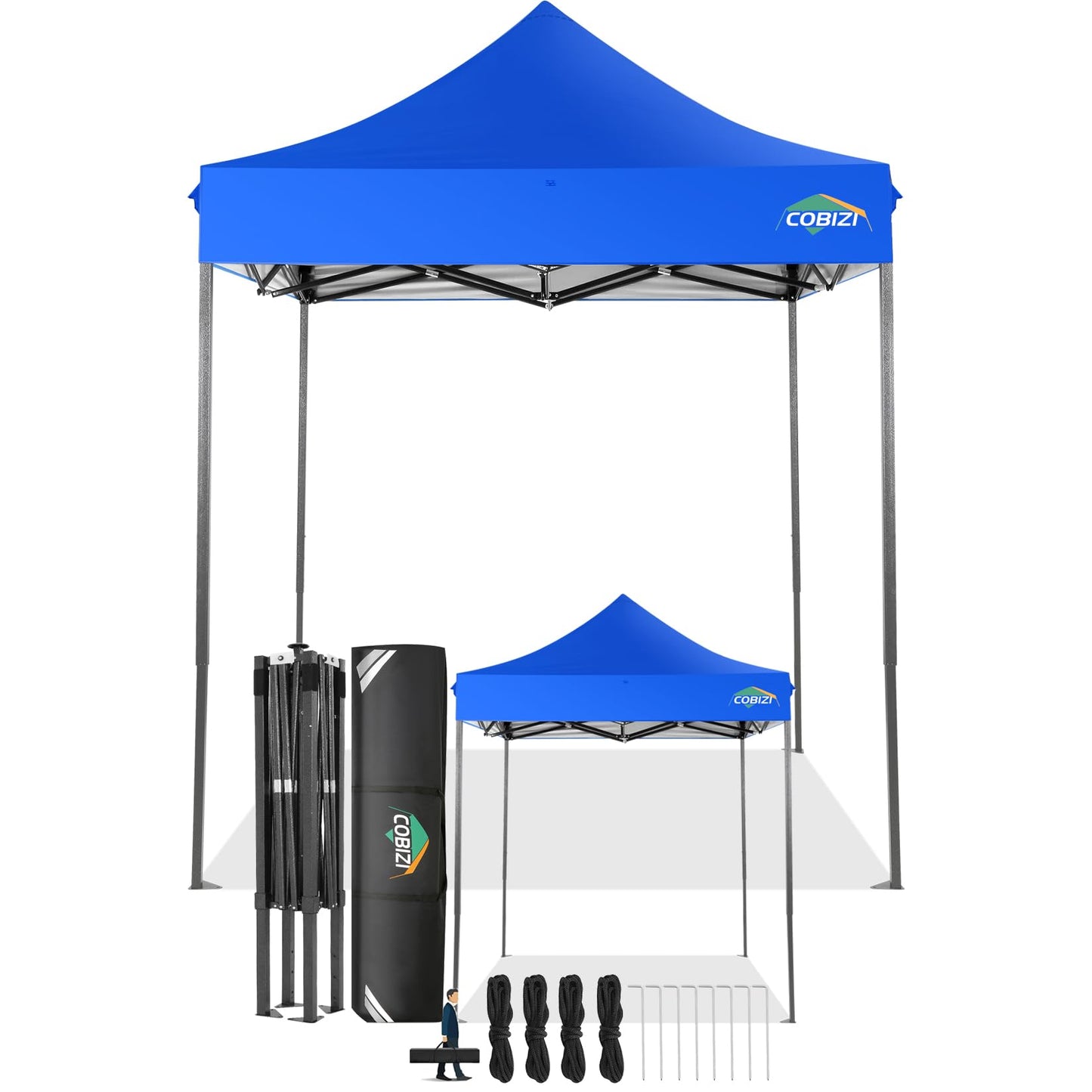 COBIZI 6.6x6.6 Pop Up Canopy Without Sidewall,Heavy Duty Canopy UPF 50+ All Season Wind Waterproof Commercial Outdoor Party Tents for Parties Canopy Gazebo with Storage Bag(6.6 x 6.6 ft Blue)