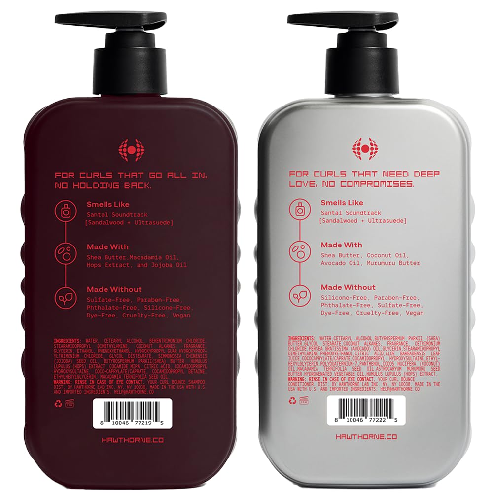 Hawthorne Curl Bounce Men's Curly Hair Shampoo & Conditioner Set - Sulfate-Free, Shea Butter & Macadamia Oil | 16 oz Each