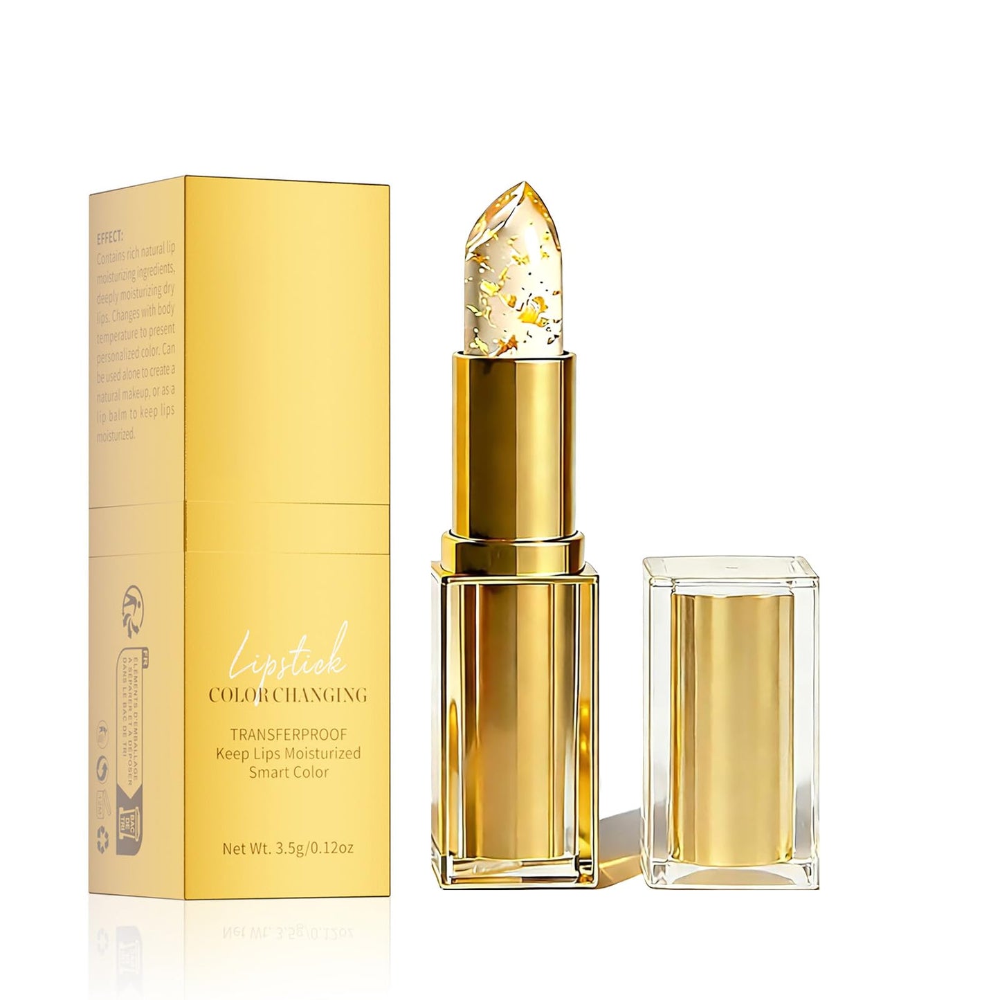 DENESTUP Color Changing Lipstick, Clear Lipstick Gold Foil Crystal Ph Adjusting Lip Stick, Color Changing Ph Lip Balm, True Tone Ph Adjusting Lipsticks for Women