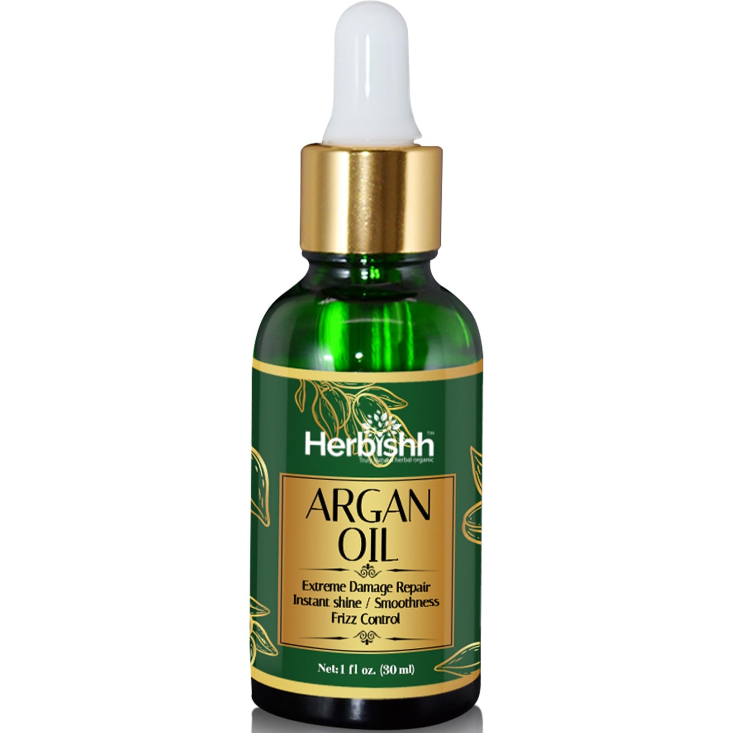 Herbishh Moroccan Argan Oil for Hair 30ml – Hair Serum for Frizz Control & Shine, Damaged Hair Treatment & Split End Repair, Heat Protectant Leave In Serum, Lightweight Non-Greasy Hair Growth Oil
