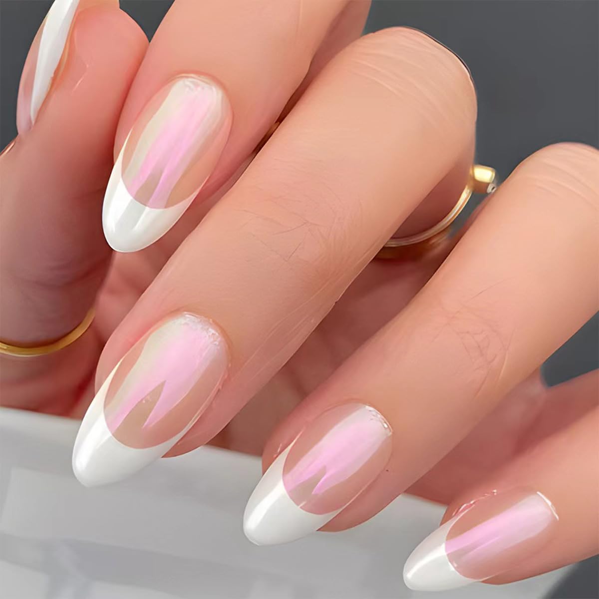 Press On Nails - Orange Almond Shape with Gold Glitter Swirl | 24 Pcs Acrylic Fake Nails for Women
