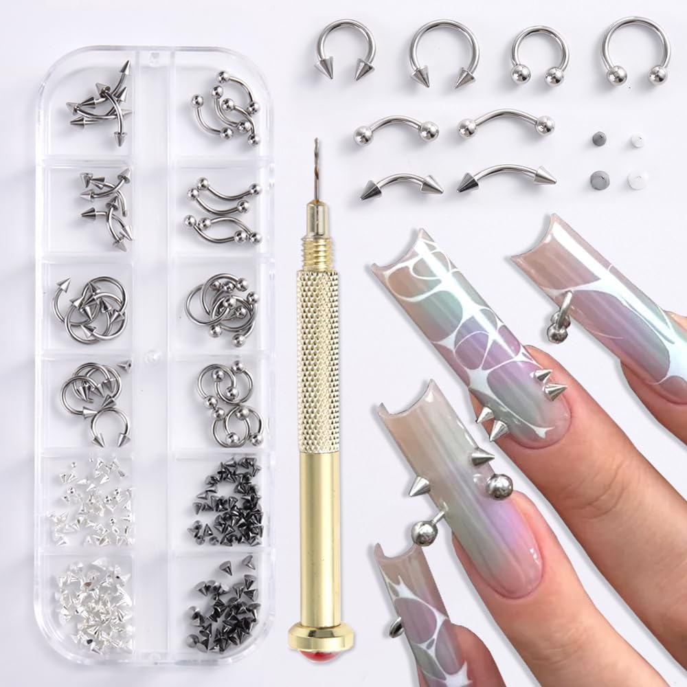 3D Star Nail Art Charms - Gold Metallic Studs & Rhinestones | Mixed Styles for DIY Manicure Supplies