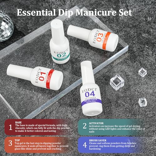 Eodci 6-Color Dip Powder Nail Kit with Base, Top Coat, and Activator