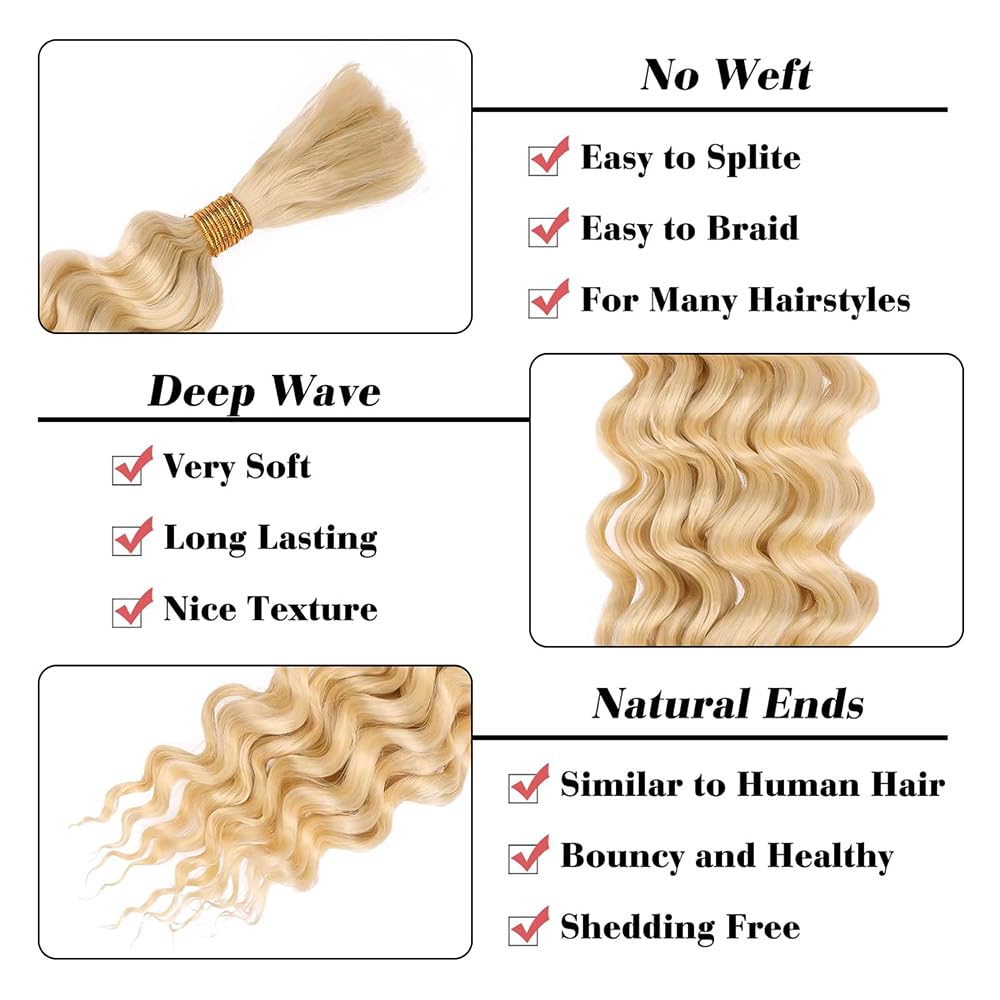 Blonde Braiding Hair 100g 14 14 Inch 613 Deep Curly Wave 2 Bundles Bulk Human Hair for Braiding Color 613 Blonde Braiding Hair