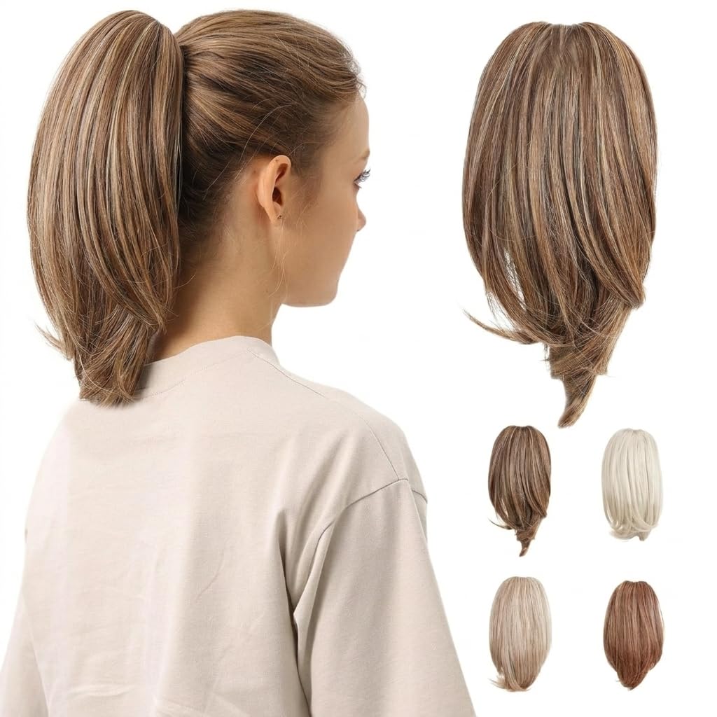 10-Inch Straight Claw Clip-In Ponytail Hair Extensions - Black | Realistic Synthetic Hair for Women & Men