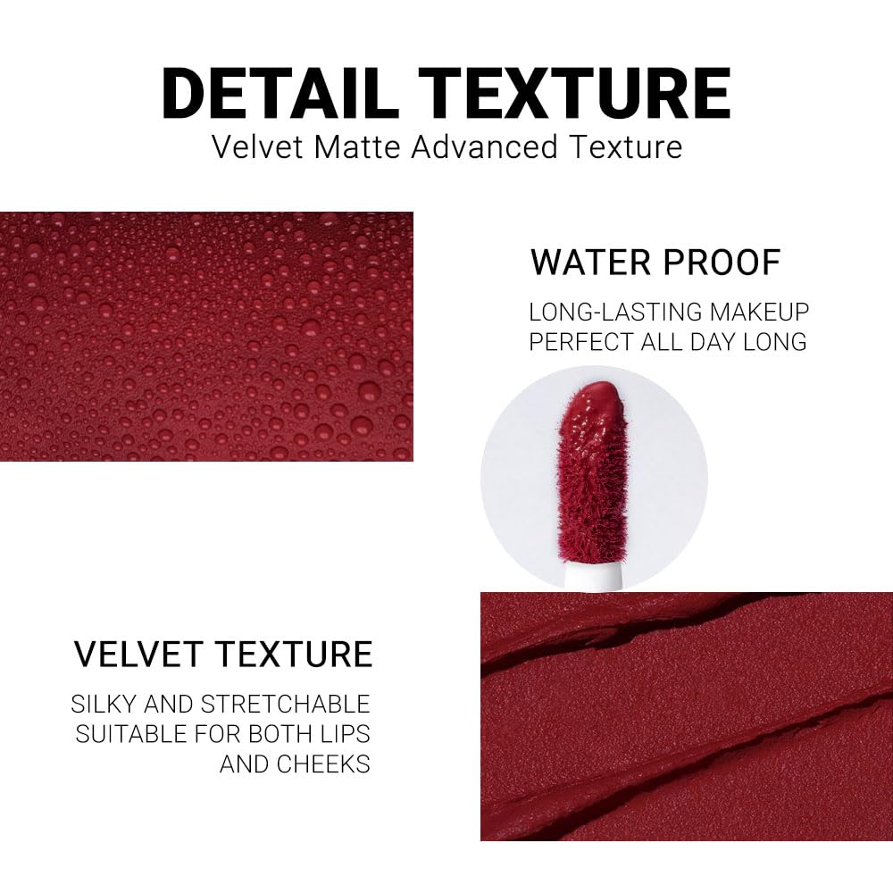 Dark Sexy Red Matte Liquid Lipstick - 24 Hour Silky Velvet Finish for All Skin Tones | Long-Lasting Gloss Set