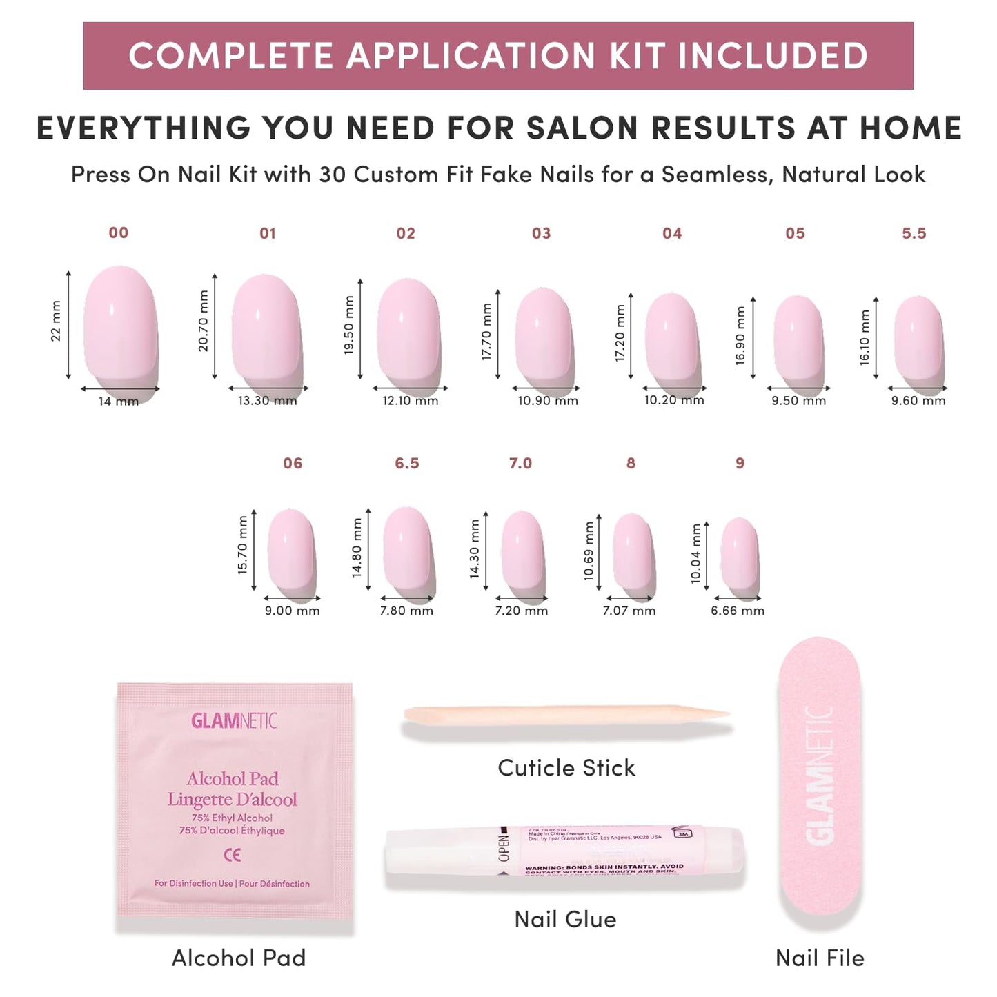 Glamnetic Press On Nails - Short Round Fake Nails | Glossy Light Pink Press On Nails, Salon Quality Kit with Glue | Pink Permission - 30 Nail Set in 12 Sizes