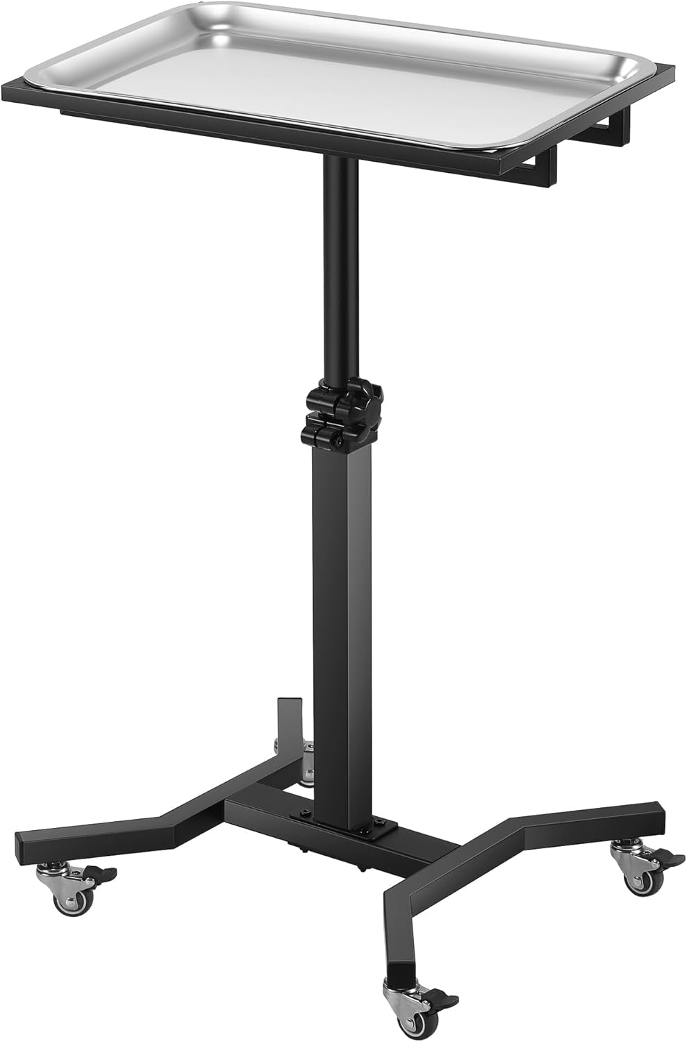 Adjustable Rolling Tattoo Tray Cart - Stainless Steel Workstation with Lockable Wheels | Mobile Trolley for Tattoo Studios & Barbershops