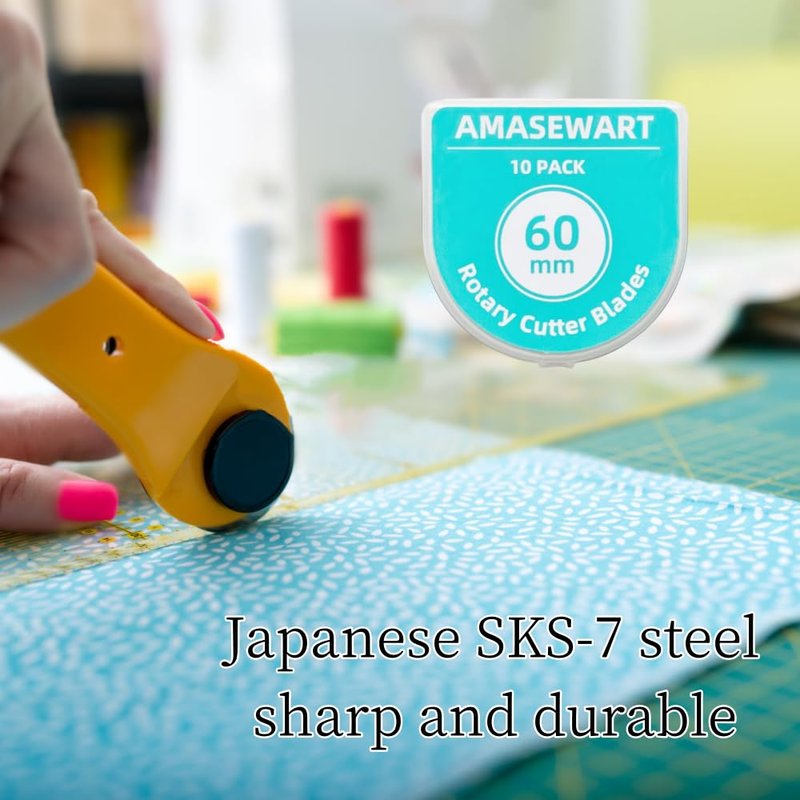 AMASEWART 60mm Rotary Cutter Blades Fits Fiskars Olfa, Replacement Rotary Blade for Fabric, Quilting, Sewing and Arts & Crafts, Pack of 10