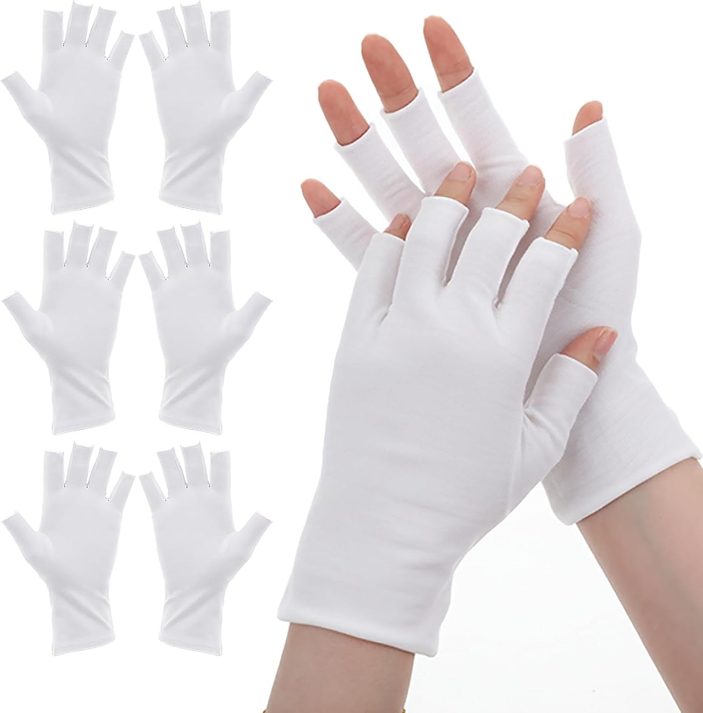 Eczema Gloves for Dry Hands - 4 Pairs Fingerless Cotton Gloves with 5 Open Fingertips | One Size Fits Most