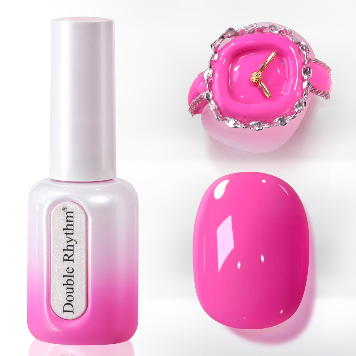 Double Rhythm 0.50 OZ Gel Polish Same Color Same Bottle Golden Round Translucent Neutral Natural Milky 15 ML Jelly UV Nail Polish Art DIY at Home (Vibrant Hot Pink-H1573)