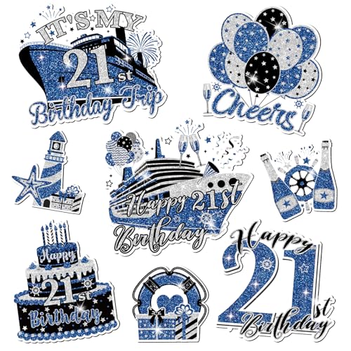 21st Birthday Cruise Door Magnets - Blue Black Silver Decor