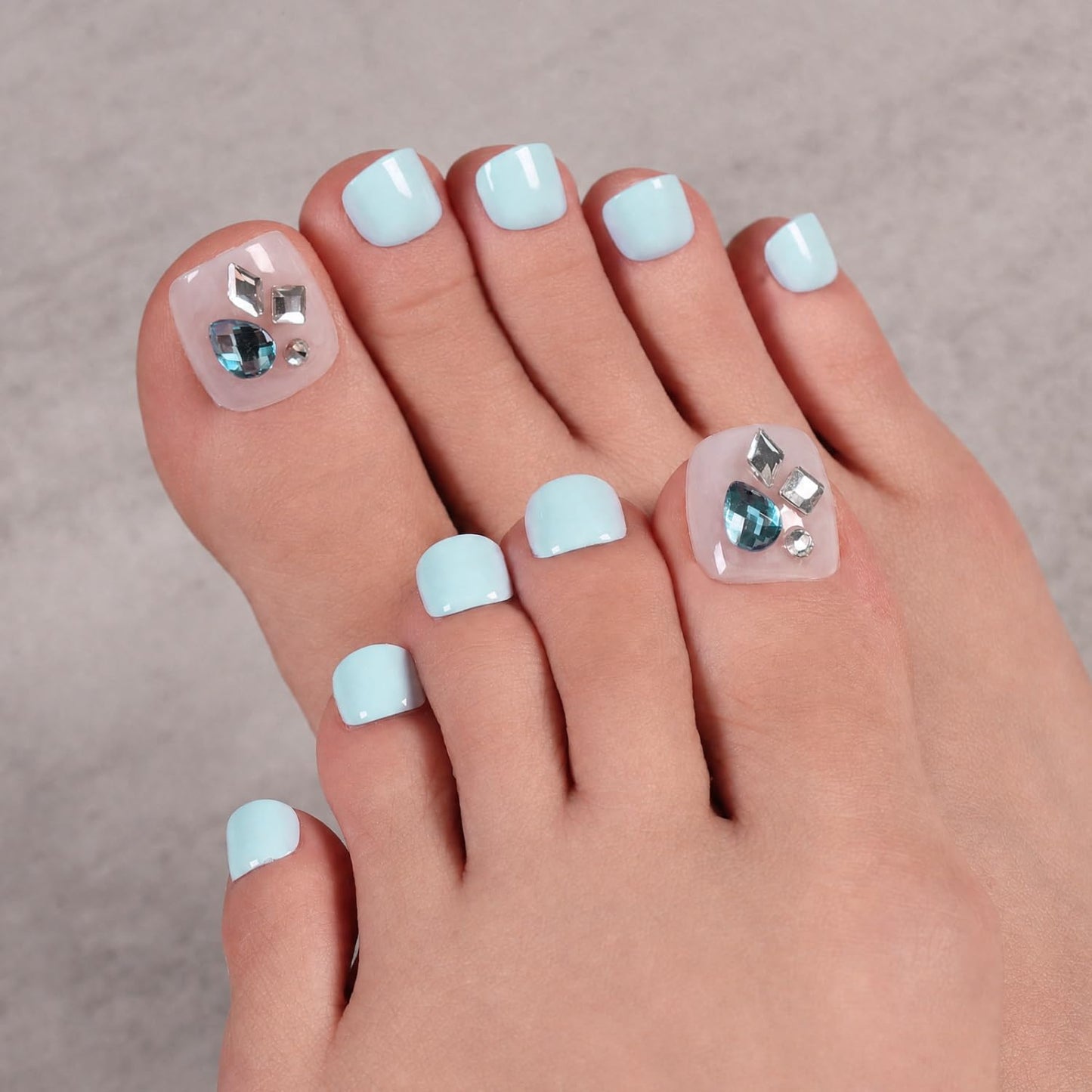 Press On Toenails - Velvet Peony Mauve Purple Short Square Fake Nails | Glossy Shimmer Finish, Reusable Pedicure Kit - 32 Pcs / 16 Sizes