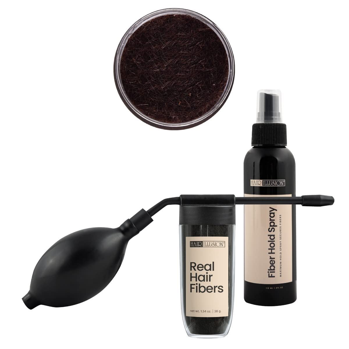 Hair Illusion Combo Kit - Hair Fiber Spray & Applicator Set | Brown, 38g