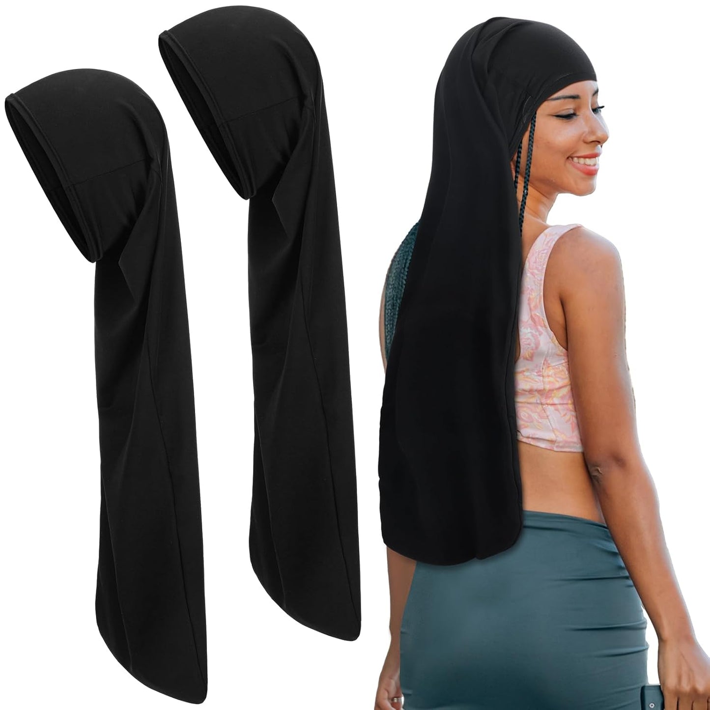 Jumbo Dreadlock Cap - 2 Pcs Hair Wraps for Men & Women | 37-Inch Black & Gray Sleeping Accessories