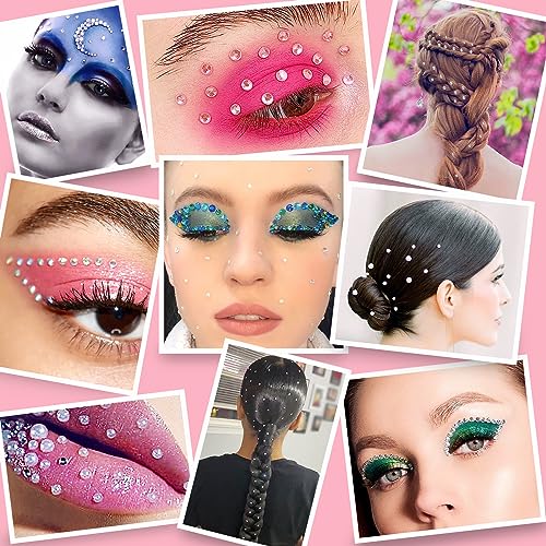 LOIKMIUP Gems with Pearl - Half Round Nail & Face Rhinestones with Makeup Glue, Festival & Party Face Gems