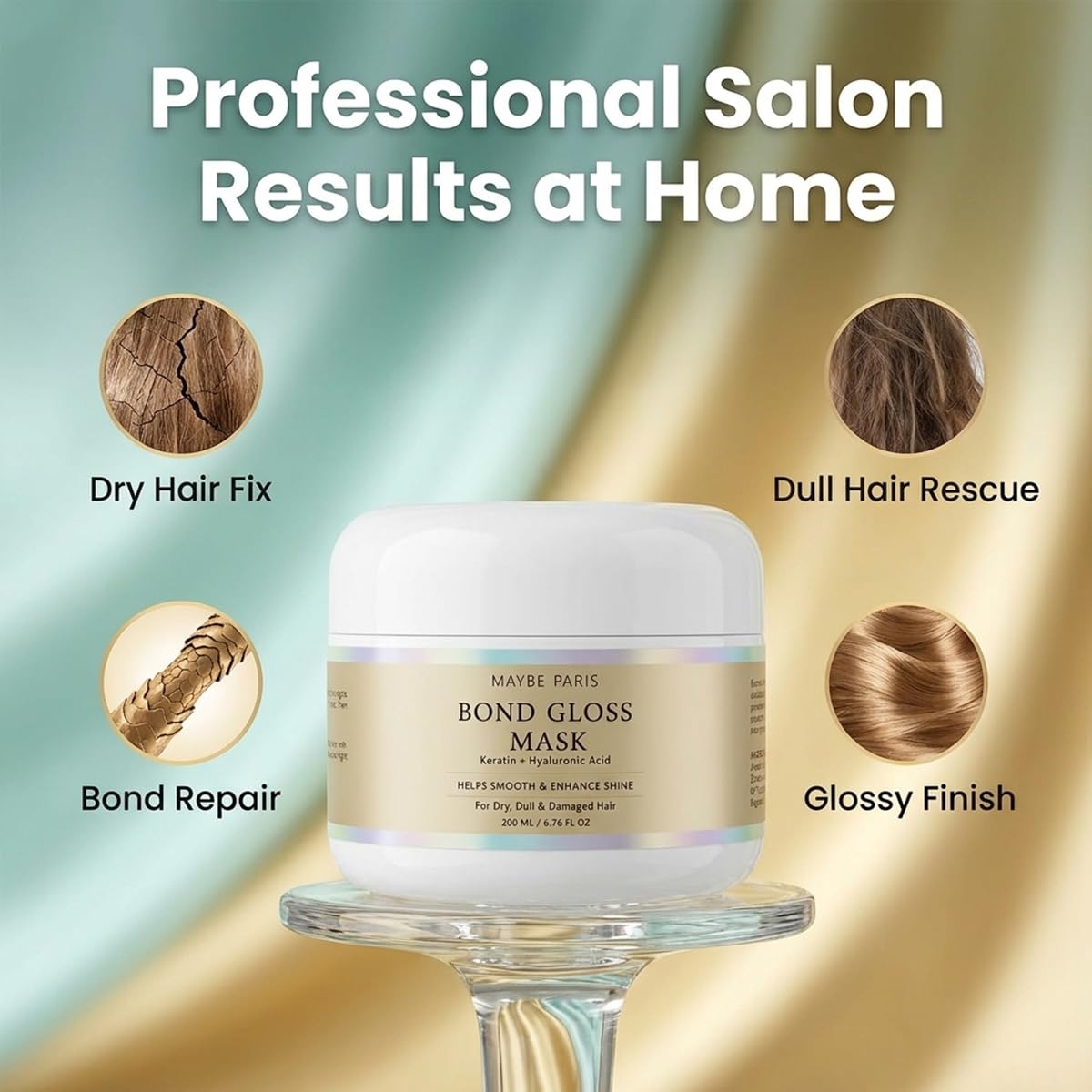 Bond Gloss Hair Mask - Keratin & Hyaluronic Acid Treatment for Dry, Damaged Hair | Hydrating Formula for Smooth, Shiny Hair (1 Pack)
