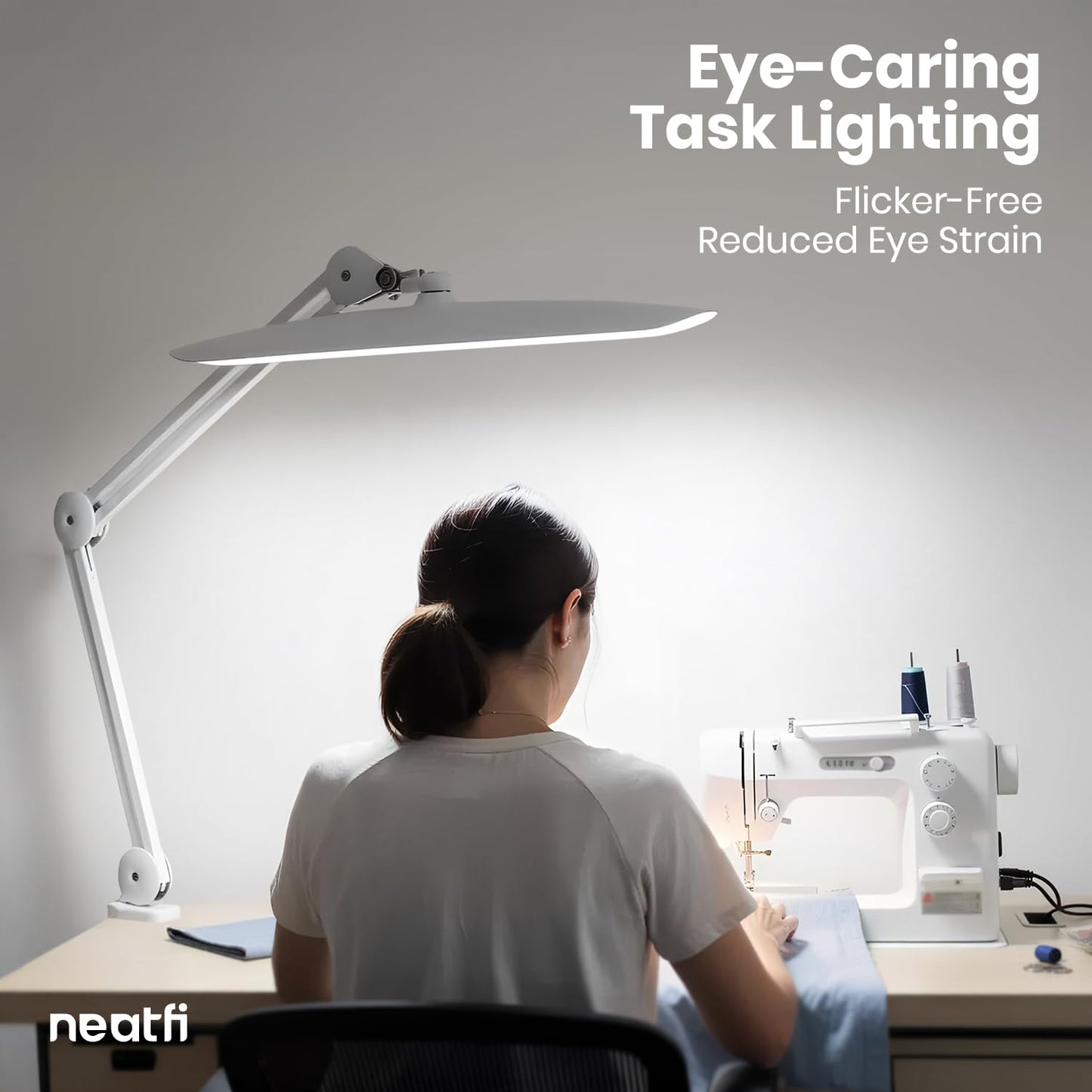 Neatfi XL 2200 Lumens 24W LED Desk Lamp – Shadow-Free Task Lighting | 4-Level Dimming | Home Office & Crafts Use | 20-Inch Wide Head (White, Non-CCT with Clamp)