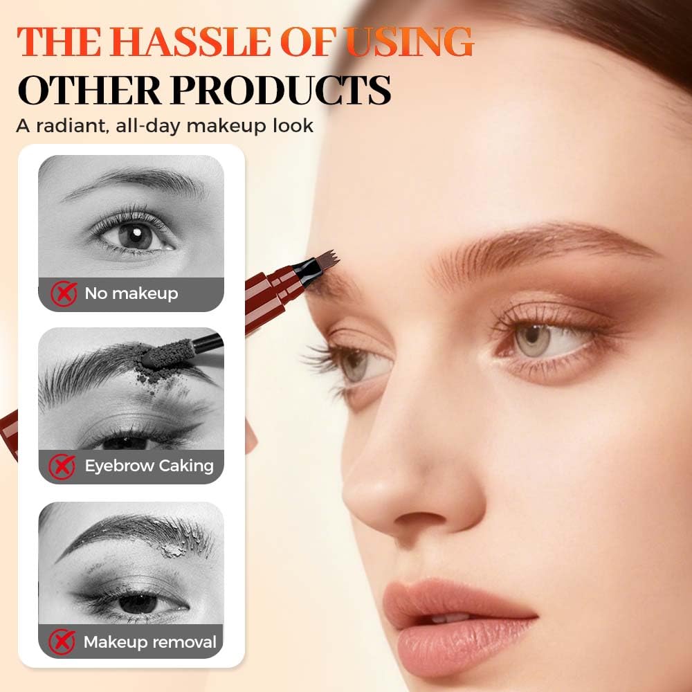 2 Pcs Microblading Eyebrow Pencil, 2026 Upgraded Waterproof Microblading Eyebrow Pen, 3D Fork Tip Brow Pencils for Women with Hair Like Strokes Long Lasting (Gray)