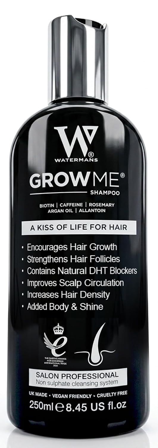 Watermans Grow Me Organic Hair Growth Shampoo - Strengthening Biotin & Rosemary Formula for Thicker Hair | 8.45 fl oz