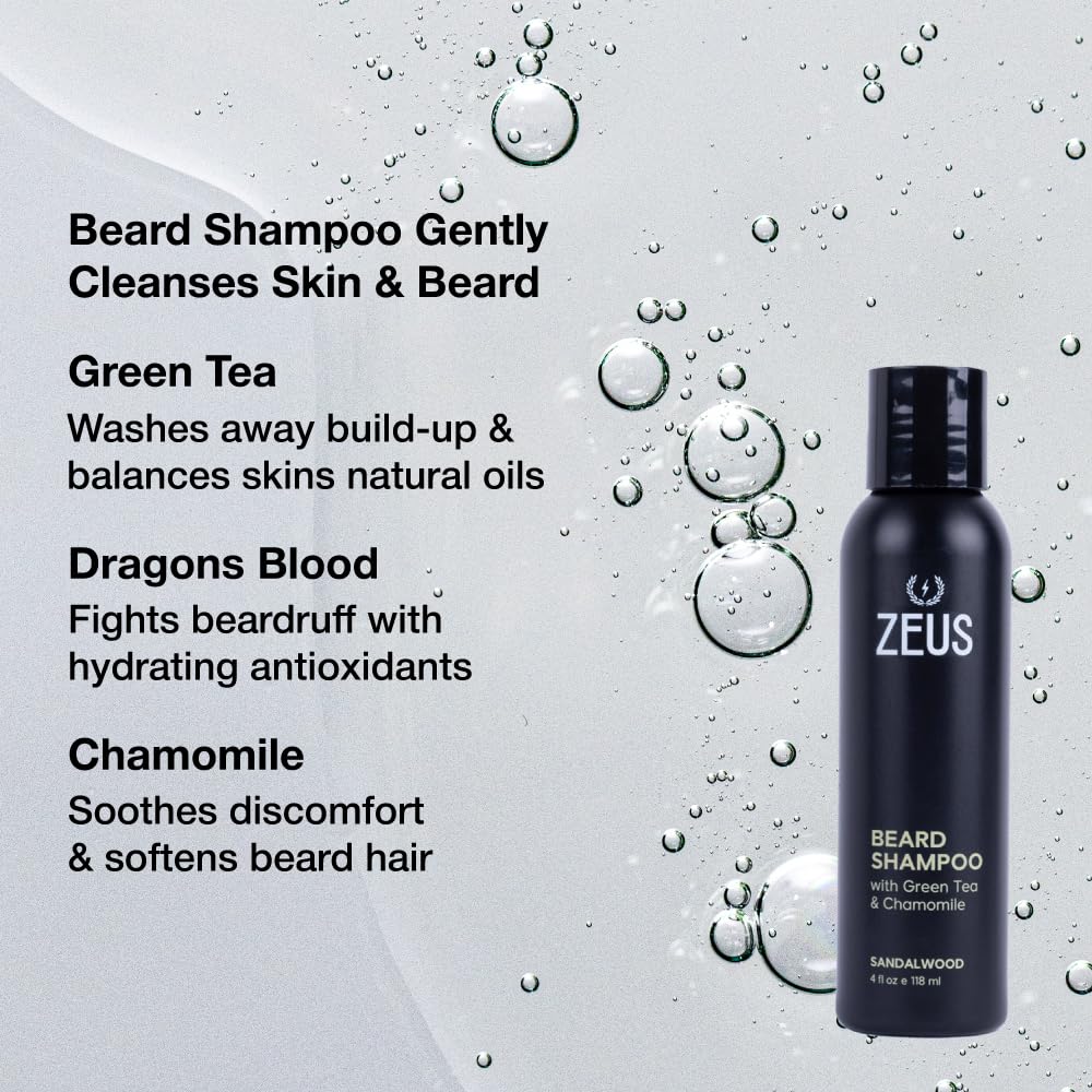 ZEUS Italian Cypress Beard Wash Set for Men with Green Tea & Essential Oils