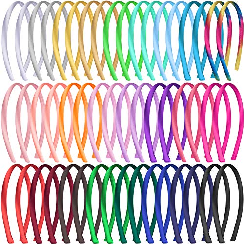 Duufin 50 Pcs Satin Headbands for Girls – Multicolor Pack, 11.5cm Diameter