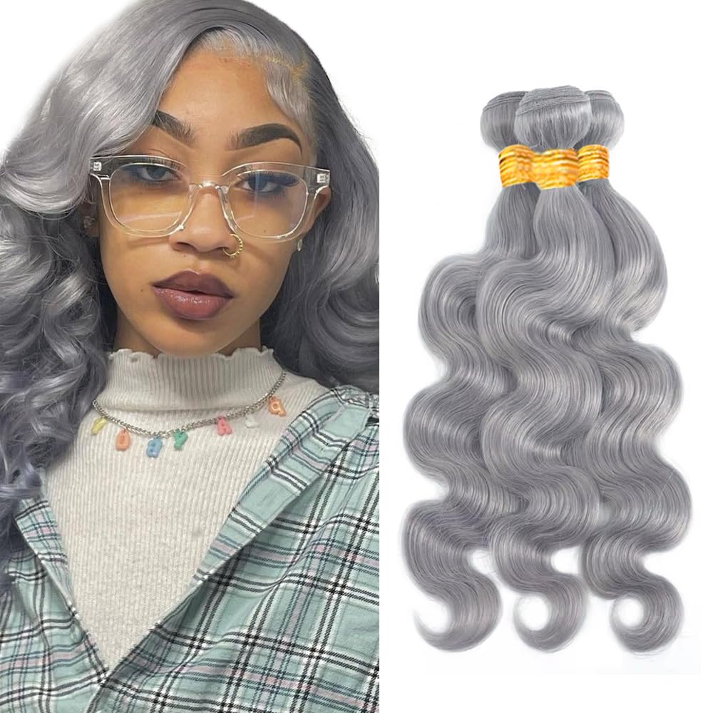 26 28 30 inch Grey Bundles Human Hair Silver Bundle Gray Body Wave Bundles Brazilian Remy Gray Hair Extensions for Women