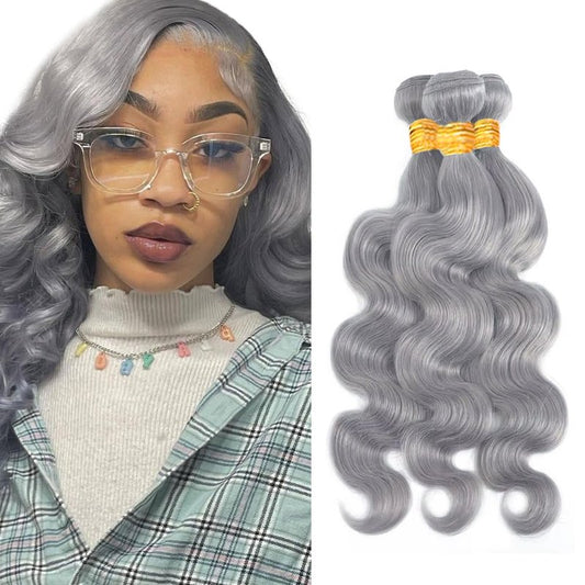 26 28 30 inch Grey Bundles Human Hair Silver Bundle Gray Body Wave Bundles Brazilian Remy Gray Hair Extensions for Women