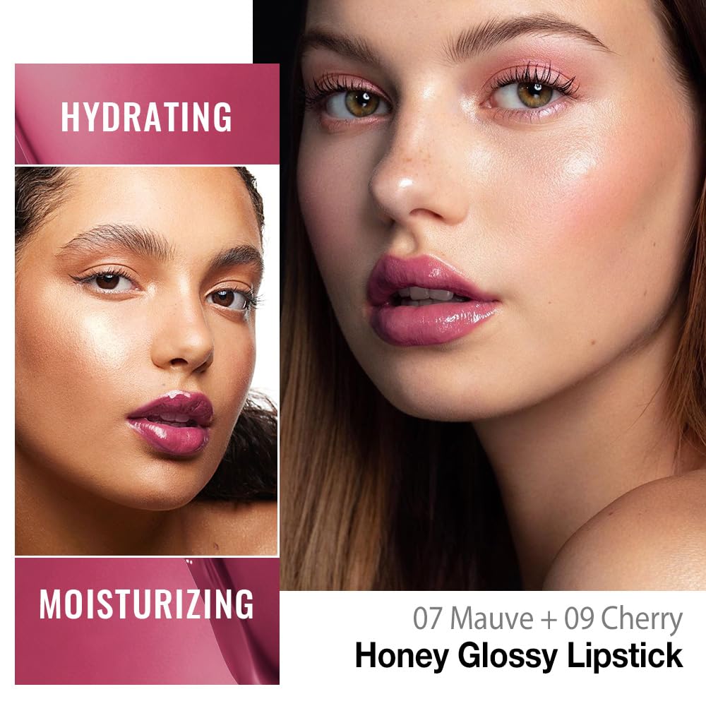 Mauve Plum Cherry Honey Lipstick - 2Pcs Moisturizing Tinted Lip Balm for Older Women | Hydrating Wine Burgundy Shine