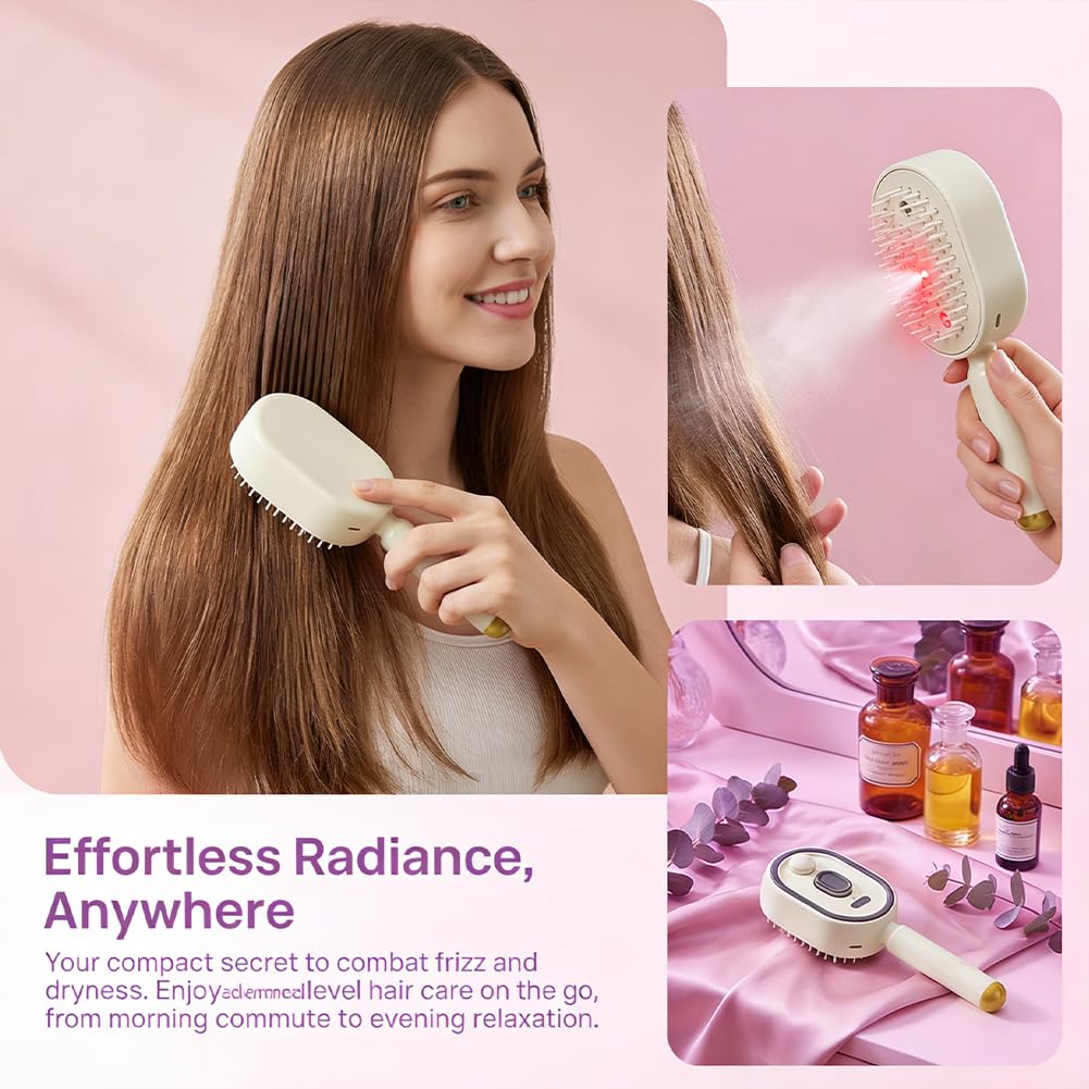 Electric Steam Brush, Rechargeable Misting Brush With Water Spray, Anti Frizz Detangling Steam Straightener, Red Light Air Cushion Comb, Usb C Styling Tool For Short Hair