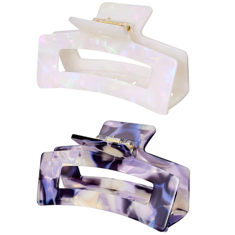 Acetate Tortoise Shell Hair Clips - Medium Cellulose Claw Clips for Women | Non-Slip Styling Accessories (2 Pack)