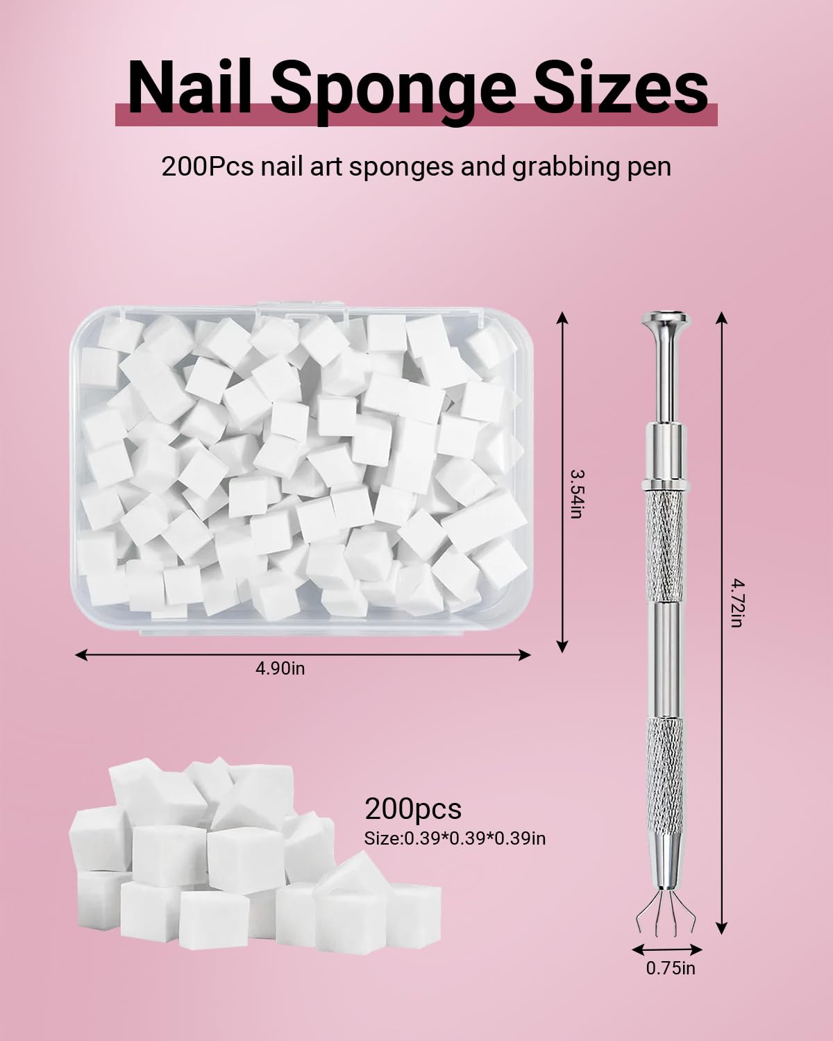 Hasakhi 200Pcs Nail Sponges for Ombre, Soft Nail Art Sponges With Grabbing Pen , Manicure Nail Art Tools, Blooming Nails,Nail Tech Must Have Nail Accessories Supplies for Home and Salon