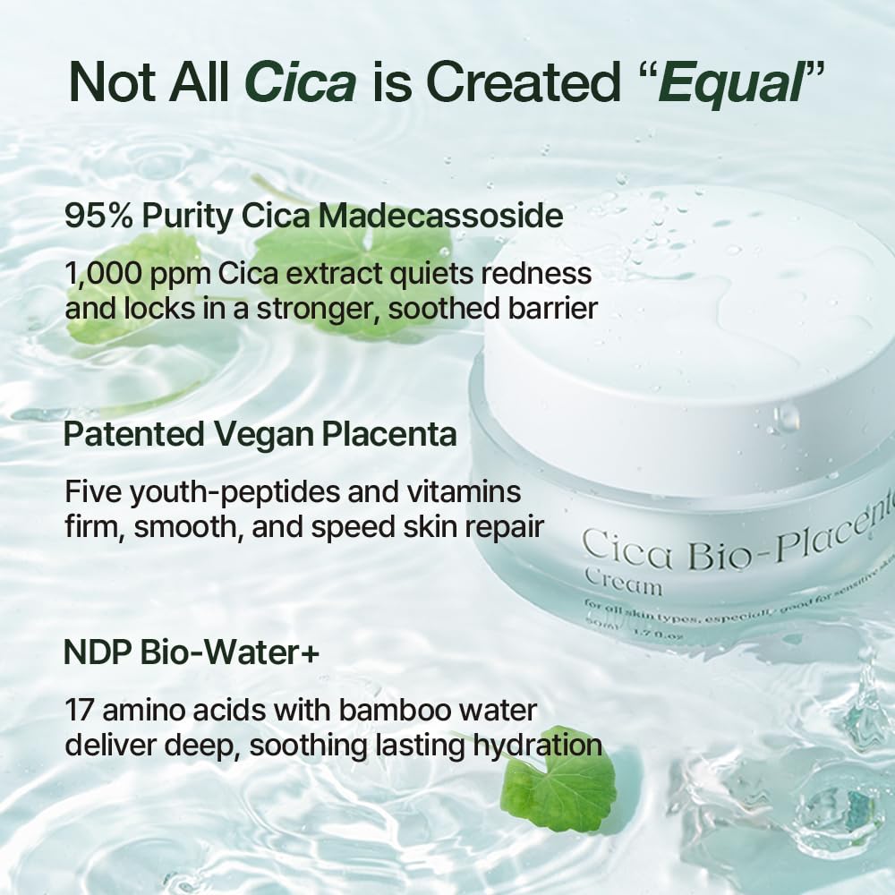 Cica Cream Gel Face Moisturizer - Natural Relief for Sunburn, Hydrating & Soothing Sensitive Skin | 1.7 Fl oz / 50ml