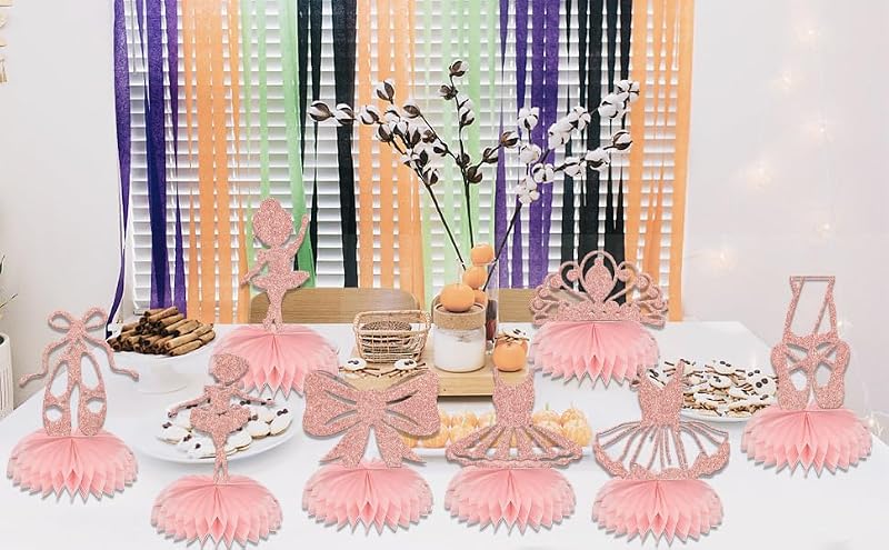 Ballerina Tutu Honeycomb Centerpieces - 8 Pack Rose Gold Party Decor
