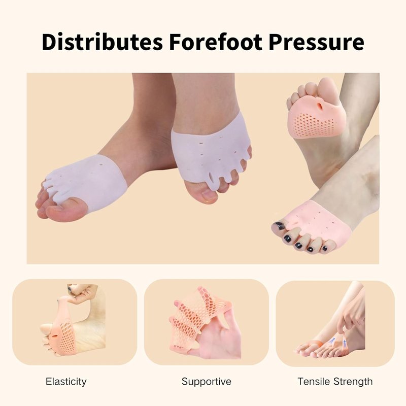 Toe Separators for Women - Gel Cushions for Ball of Foot Relief | 2 Pairs Silicone Pads & Socks