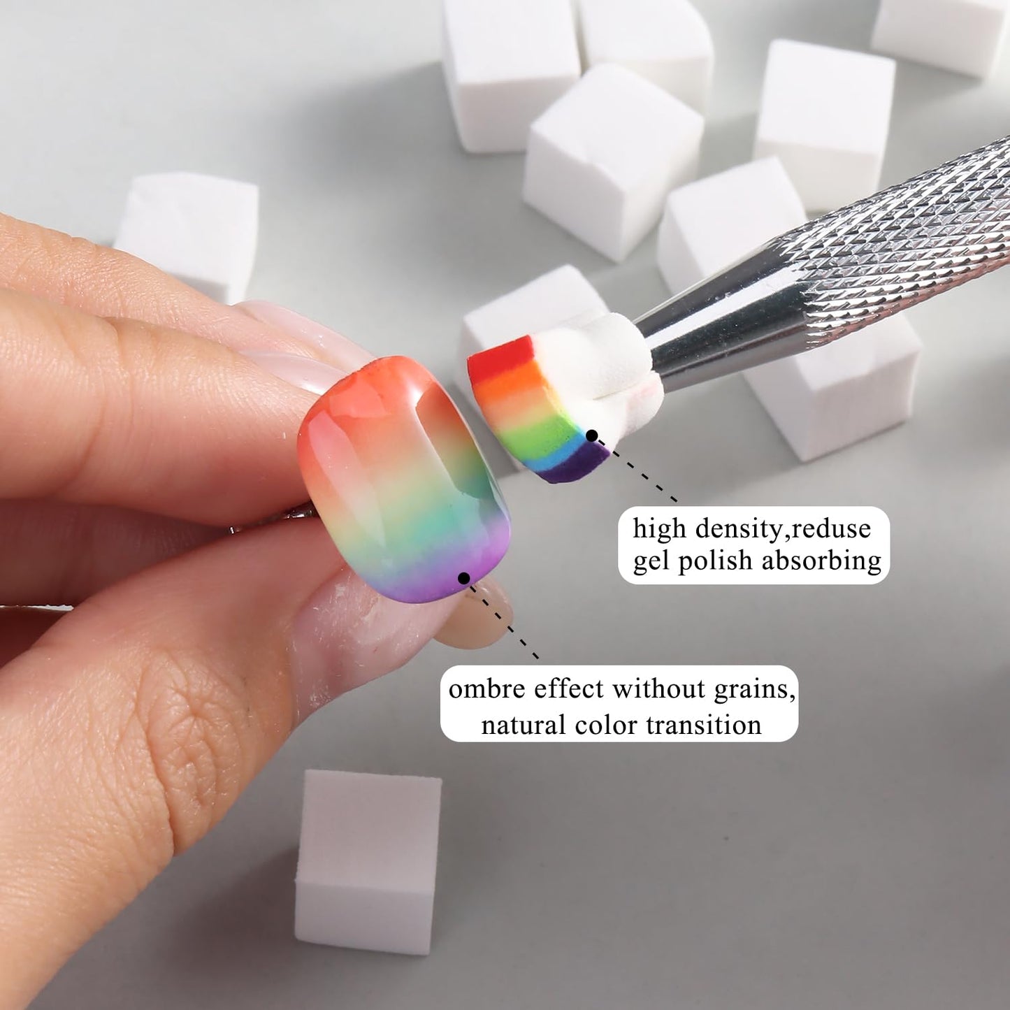 Soft Nail Sponges for Ombre & Gradient Effects - 100 Pcs White Nail Art Sponges with 6 Wedge Sponges & Grabbing Pen