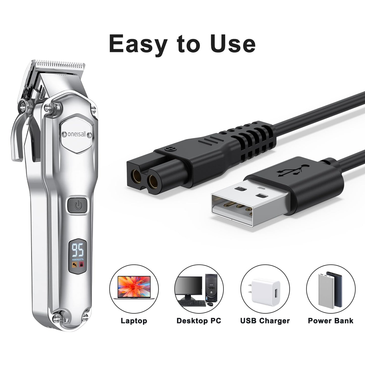 Replacement for oneisall Dog Clippers Charger, USB Charging Cord Compatible for oneisall P2/26225202-003DE/C61/X2N5/X2/K52NTS/N6/A11 Cat Hair Trimmer Charger