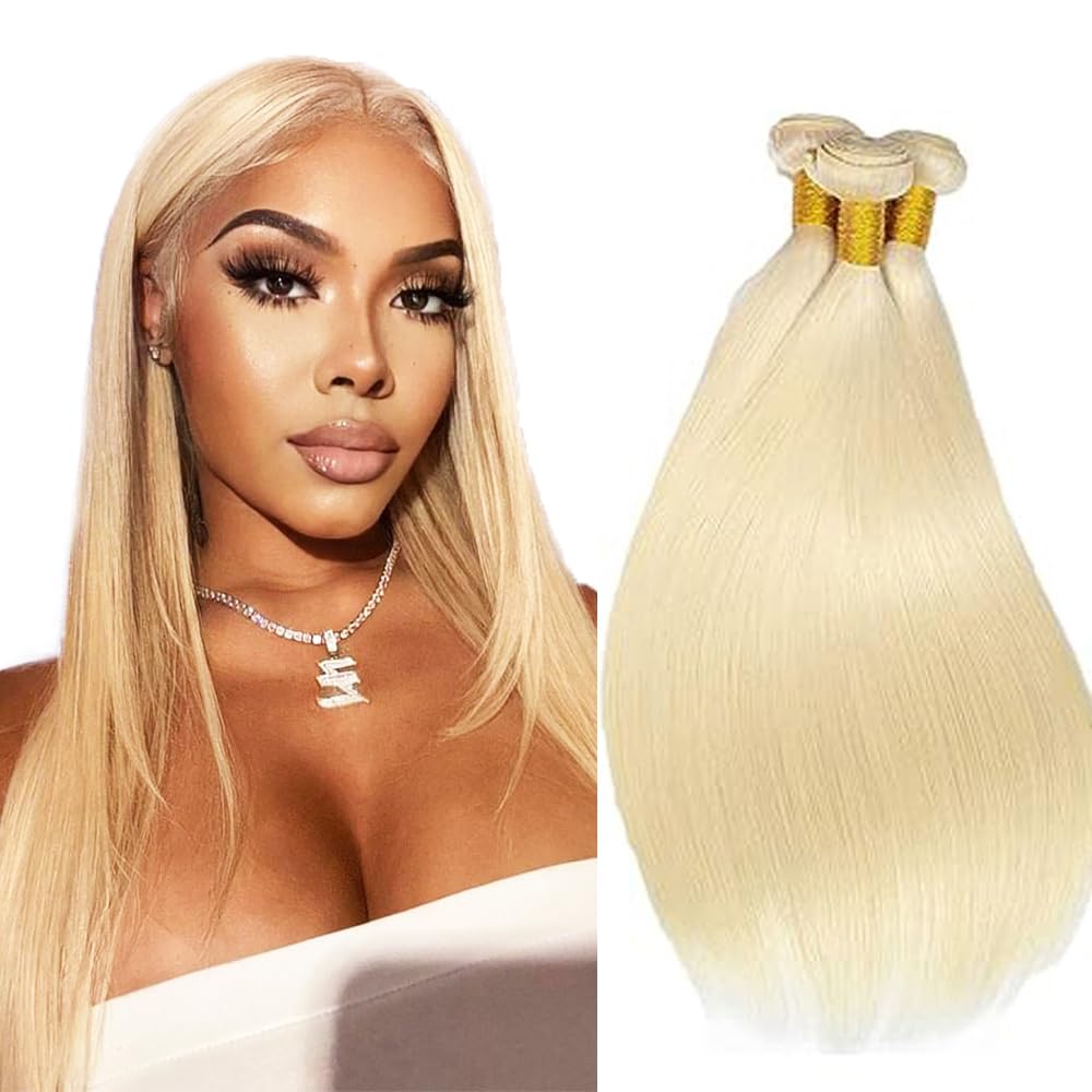 #613 Honey Blonde Bundles Human Hair Blonde Straight Bundles 24 26 28 Inch Unprocessed Brazilian Virgin Hair 3 Bundle 50 Gram Per Bundle Deals Quick Weave Hair For Woman