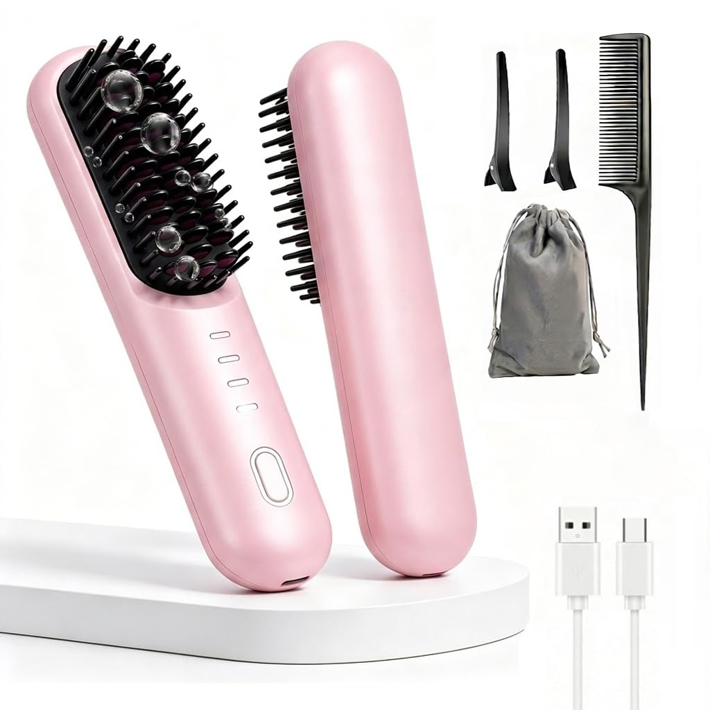 Flown Go Brush Pro for Short Hair, Nucelia Electric Hair Brush Styling for Travel, 2026 Upgraded Cordless Straightening & Curling Brush, 4000mah USB-C Rechargeable, Adds Volume, Frizz-Free Styling