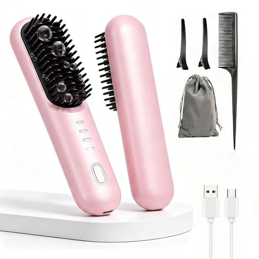 Flown Go Brush Pro for Short Hair, Nucelia Electric Hair Brush Styling for Travel, 2026 Upgraded Cordless Straightening & Curling Brush, 4000mah USB-C Rechargeable, Adds Volume, Frizz-Free Styling